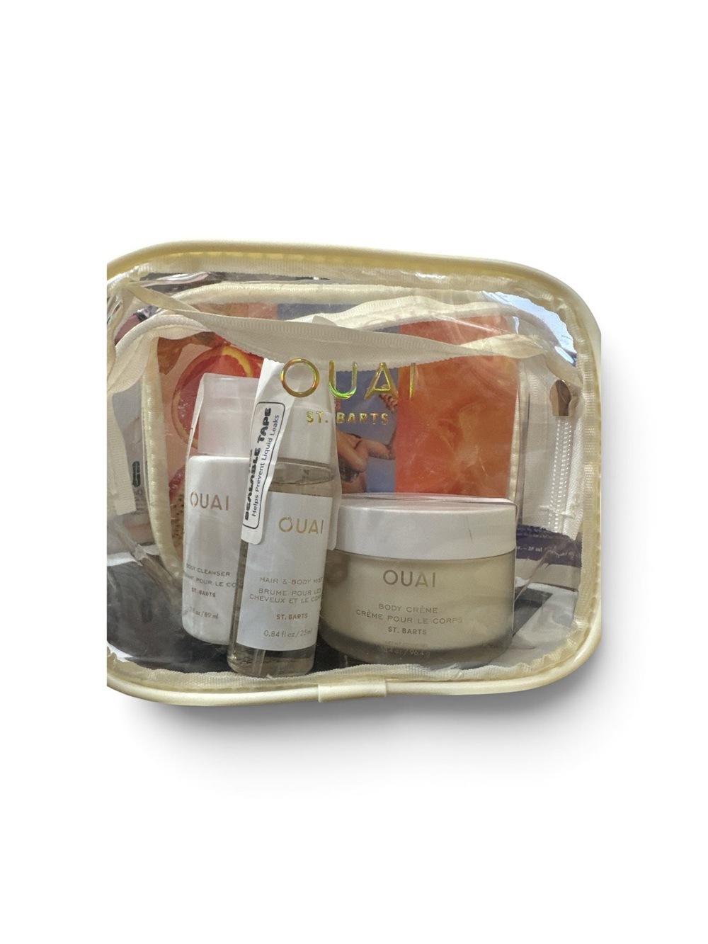 OUAI St. Barts Mini Body Set Travel Kit – 3pc + Clear Cosmetic Bag NEW